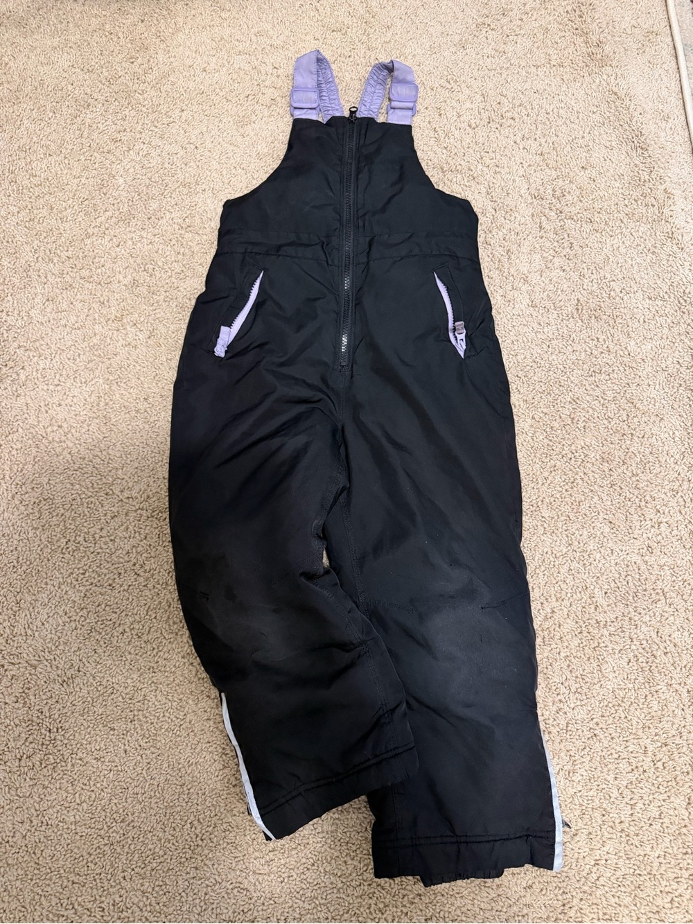 Old Navy Black Snow Bib Overalls with Lavender Straps